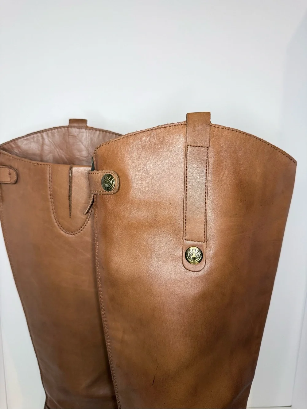 Sam Edelman Vintage-Inspired  Leather Tall Riding Boots Cognac Brown Size 9.5